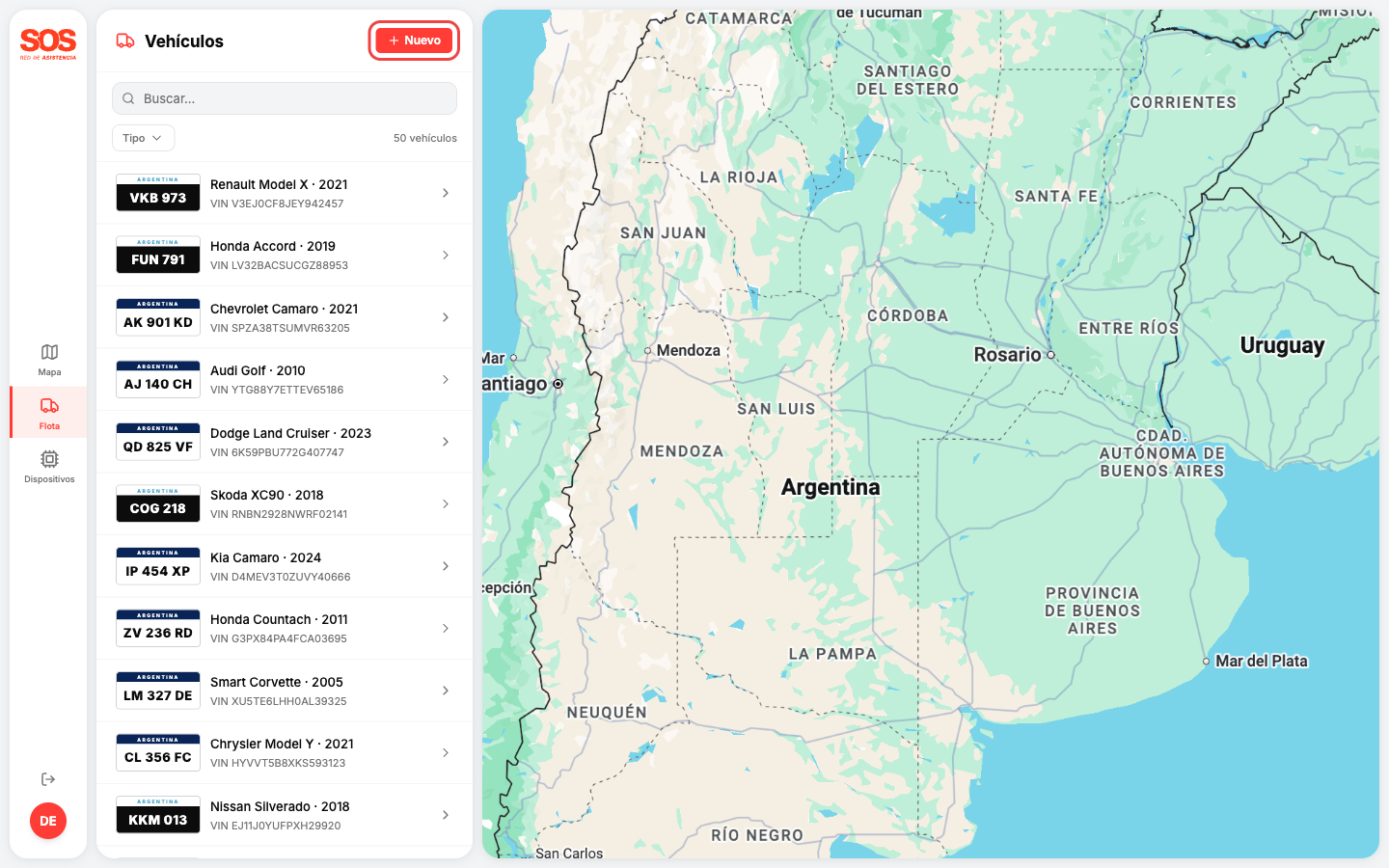 TODO: captura de la lista de vehículos con el botón Nuevo resaltado
