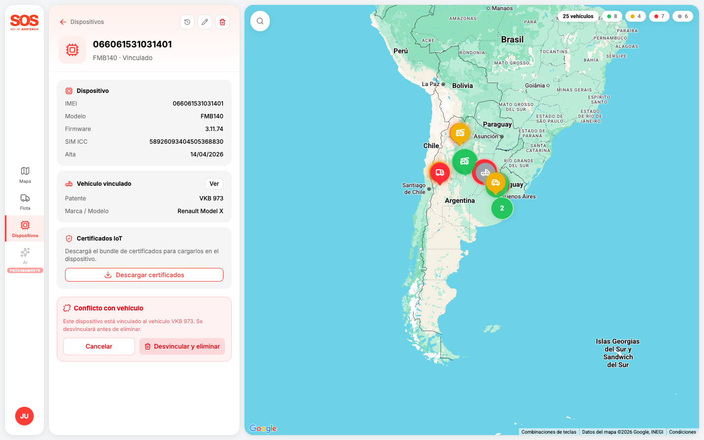 captura del conflicto al eliminar dispositivo