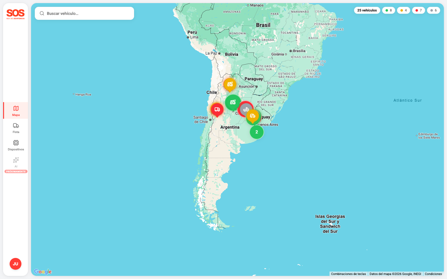 captura del mapa con la flota en vivo